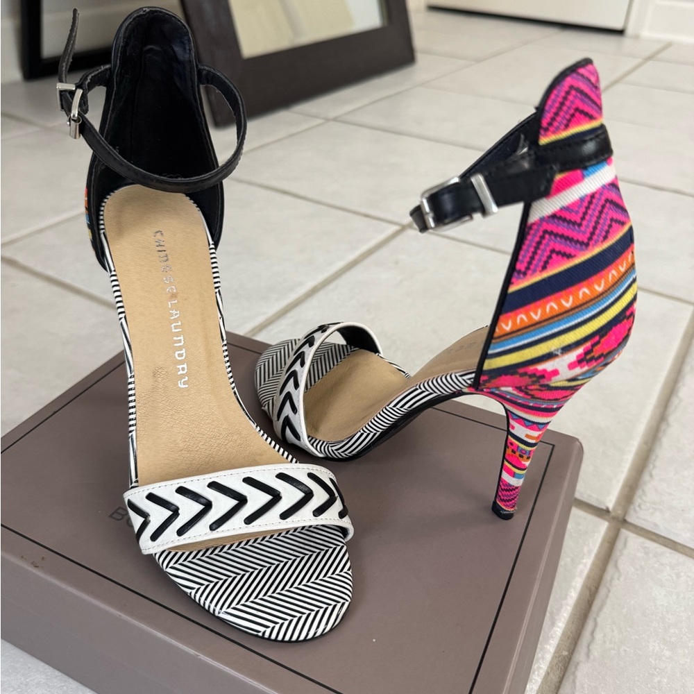 Chinese Laundry Black and Pink Heels with Bold Patterns